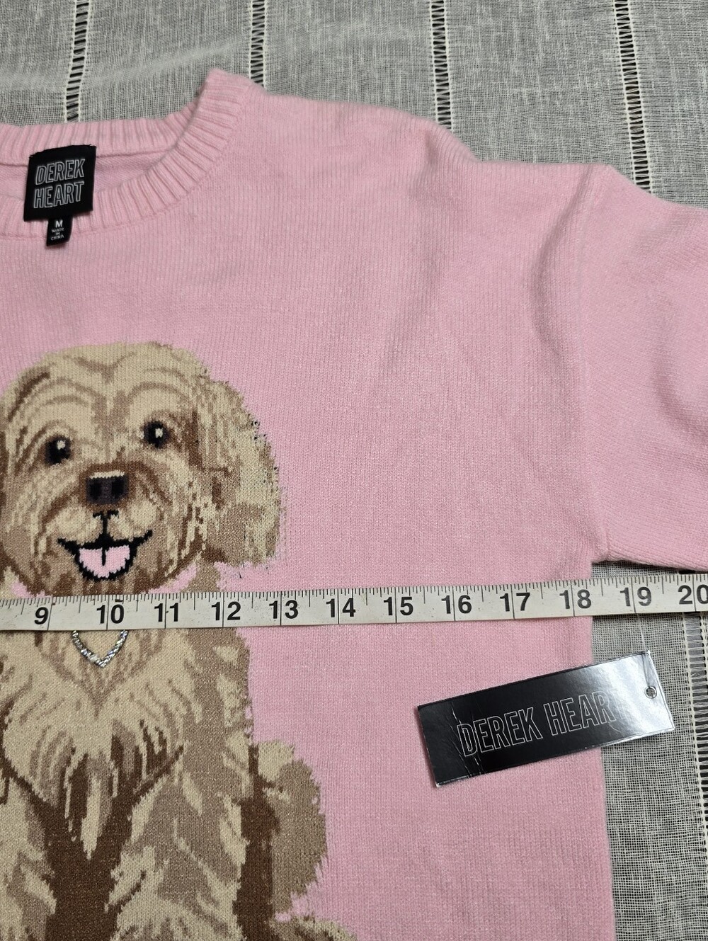 Derek Heart Pink Doodle Poodle Puppy Dog Sweater Size Medium Women’s Crewneck - Picture 12 of 16